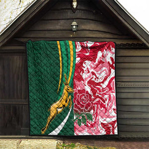 South Africa and England Rugby Quilt - The Red Rose with Protea Pattern