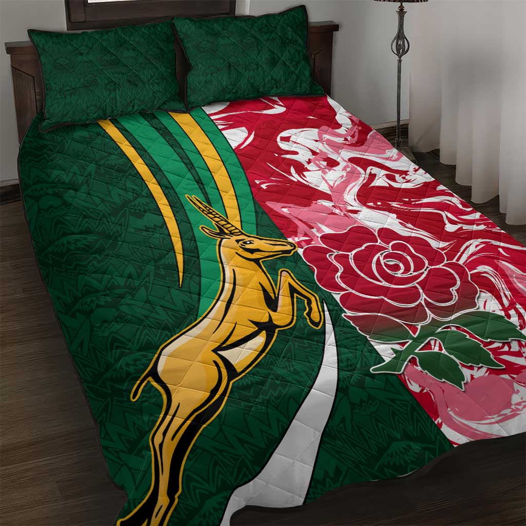 South Africa and England Rugby Quilt Bed Set - The Red Rose with Protea Pattern