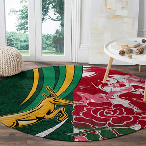 South Africa and England Rugby Round Carpet - The Red Rose with Protea Pattern