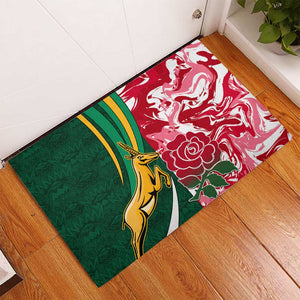 South Africa and England Rugby Rubber Doormat - The Red Rose with Protea Pattern