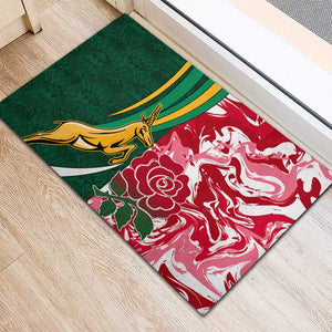 South Africa and England Rugby Rubber Doormat - The Red Rose with Protea Pattern