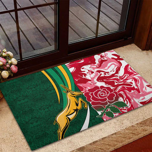 South Africa and England Rugby Rubber Doormat - The Red Rose with Protea Pattern