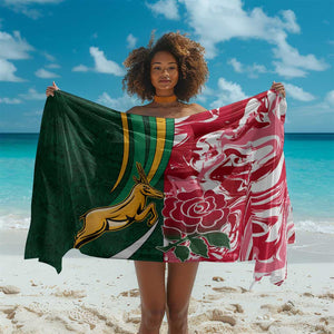 South Africa and England Rugby Sarong - The Red Rose with Protea Pattern