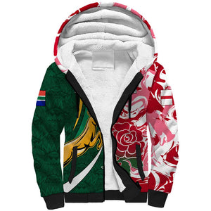 Custom South Africa and England Rugby Sherpa Hoodie - The Red Rose with Protea Pattern