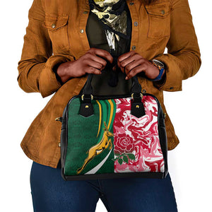 South Africa and England Rugby Shoulder Handbag - The Red Rose with Protea Pattern