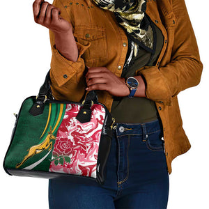 South Africa and England Rugby Shoulder Handbag - The Red Rose with Protea Pattern