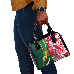 South Africa and England Rugby Shoulder Handbag - The Red Rose with Protea Pattern