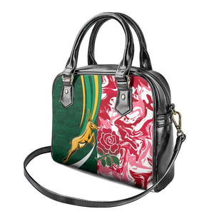 South Africa and England Rugby Shoulder Handbag - The Red Rose with Protea Pattern