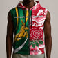 Custom South Africa and England Rugby Sleeveless Zip Hoodie - The Red Rose with Protea Pattern - African Pride