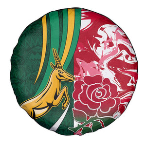 South Africa and England Rugby Spare Tire Cover - The Red Rose with Protea Pattern