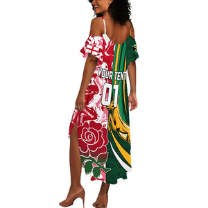 Custom South Africa and England Rugby Summer Maxi Dress - The Red Rose with Protea Pattern