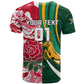 Custom South Africa and England Rugby T shirt - The Red Rose with Protea Pattern