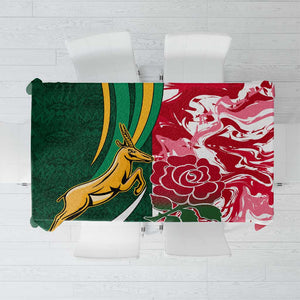 South Africa and England Rugby Tablecloth - The Red Rose with Protea Pattern