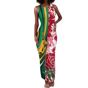 Custom South Africa and England Rugby Tank Maxi Dress - The Red Rose with Protea Pattern