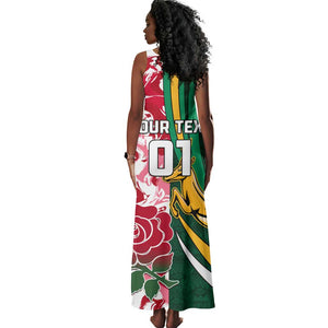 Custom South Africa and England Rugby Tank Maxi Dress - The Red Rose with Protea Pattern