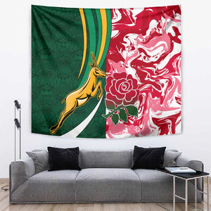 South Africa and England Rugby Tapestry - The Red Rose with Protea Pattern