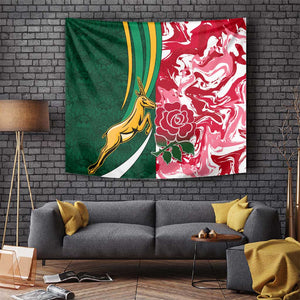 South Africa and England Rugby Tapestry - The Red Rose with Protea Pattern