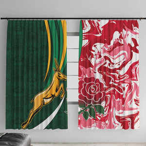 South Africa and England Rugby Window Curtain - The Red Rose with Protea Pattern