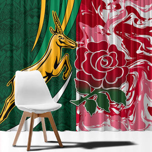 South Africa and England Rugby Window Curtain - The Red Rose with Protea Pattern