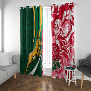 South Africa and England Rugby Window Curtain - The Red Rose with Protea Pattern