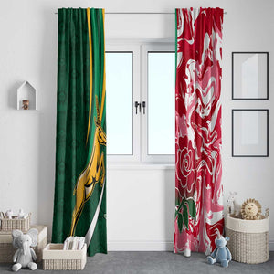 South Africa and England Rugby Window Curtain - The Red Rose with Protea Pattern