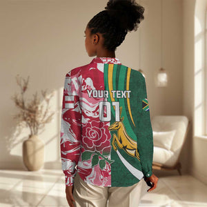 Custom South Africa and England Rugby Women Casual Shirt - The Red Rose with Protea Pattern