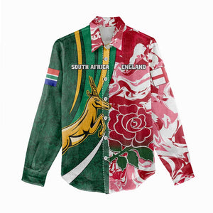 Custom South Africa and England Rugby Women Casual Shirt - The Red Rose with Protea Pattern