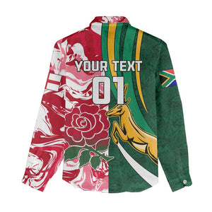 Custom South Africa and England Rugby Women Casual Shirt - The Red Rose with Protea Pattern