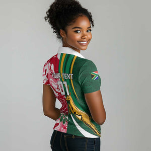 Custom South Africa and England Rugby Women Polo Shirt - The Red Rose with Protea Pattern