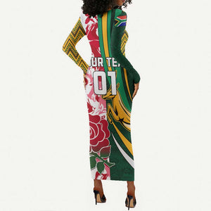 Custom South Africa Rugby Long Sleeve Bodycon Dress - Come On Bokke, Champion World Cup