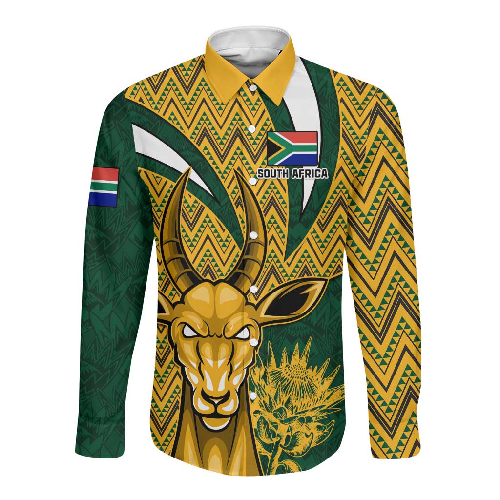 Custom South Africa Rugby Long Sleeve Button Shirt - Come On Bokke, Champion World Cup