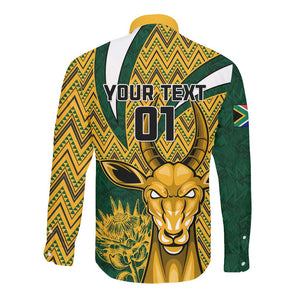 Custom South Africa Rugby Long Sleeve Button Shirt - Come On Bokke, Champion World Cup