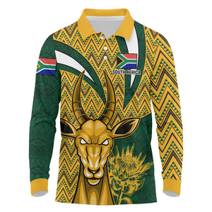 Custom South Africa Rugby Long Sleeve Polo Shirt - Come On Bokke, Champion World Cup