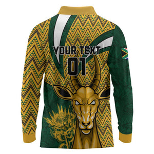 Custom South Africa Rugby Long Sleeve Polo Shirt - Come On Bokke, Champion World Cup