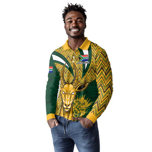 Custom South Africa Rugby Long Sleeve Polo Shirt - Come On Bokke, Champion World Cup