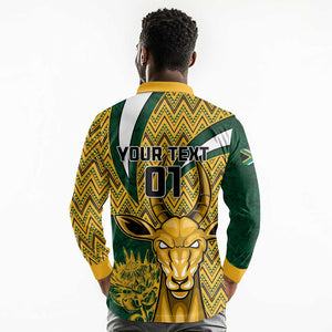 Custom South Africa Rugby Long Sleeve Polo Shirt - Come On Bokke, Champion World Cup