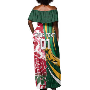 Custom South Africa Rugby Off Shoulder Maxi Dress - Come On Bokke, Champion World Cup