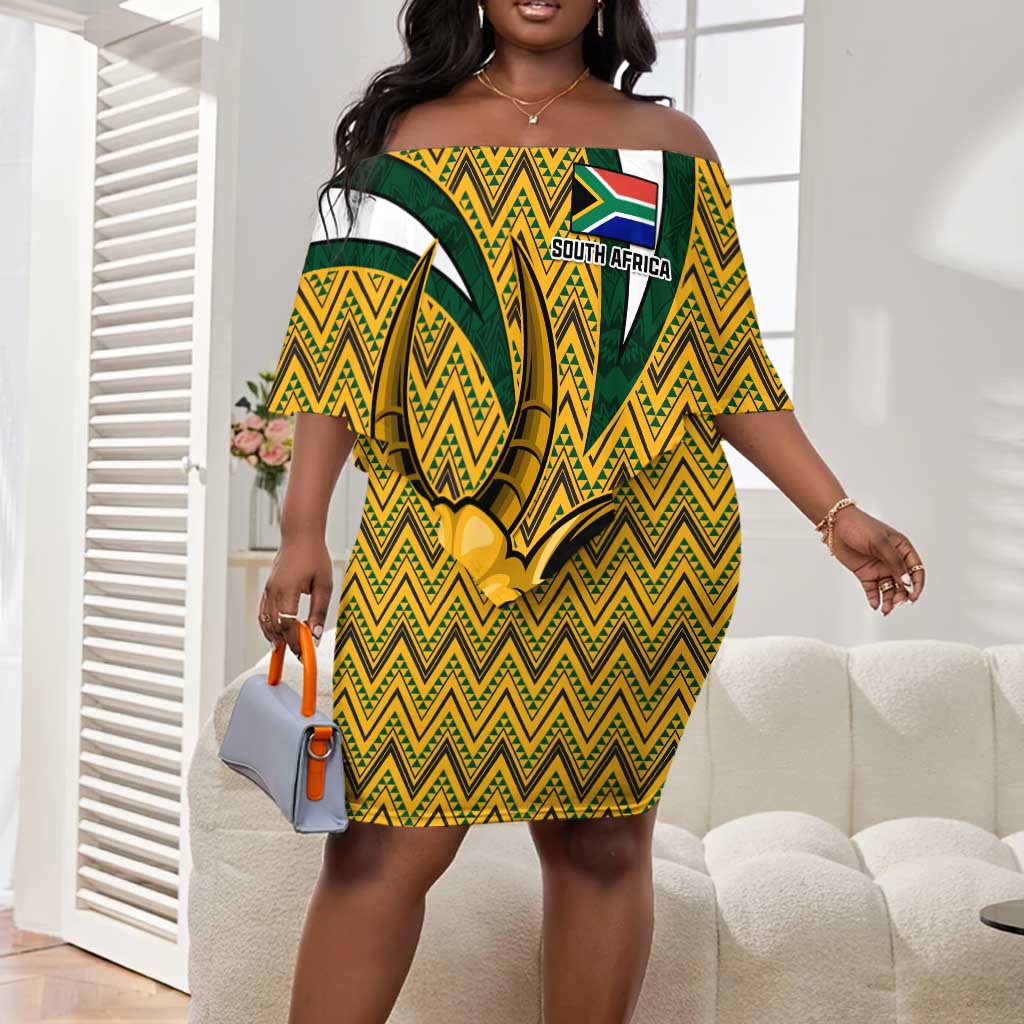 Custom South Africa Rugby Off Shoulder Short Dress - Come On Bokke, Champion World Cup LT01