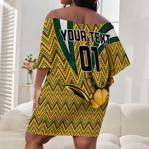 Custom South Africa Rugby Off Shoulder Short Dress - Come On Bokke, Champion World Cup LT01