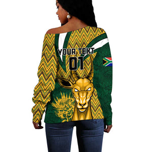 Custom South Africa Rugby Off Shoulder Sweater - Come On Bokke, Champion World Cup