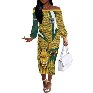 Custom South Africa Rugby Off The Shoulder Long Sleeve Dress - Come On Bokke, Champion World Cup