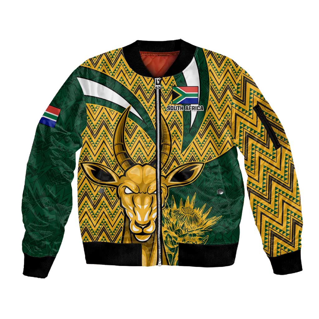 Custom South Africa Rugby Sleeve Zip Bomber Jacket - Come On Bokke, Champion World Cup