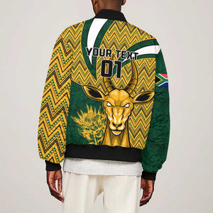 Custom South Africa Rugby Sleeve Zip Bomber Jacket - Come On Bokke, Champion World Cup