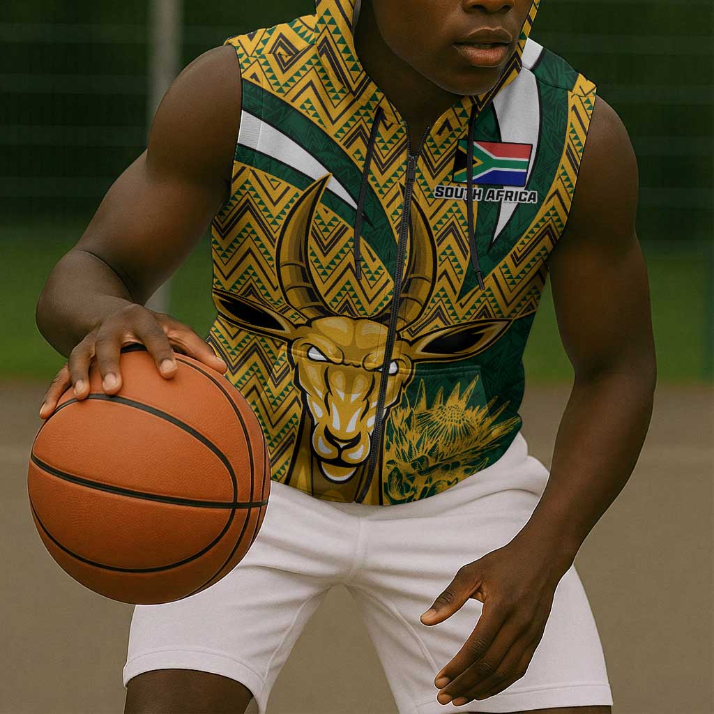 Custom South Africa Rugby Sleeveless Zip Hoodie - Come On Bokke, Champion World Cup - African Pride