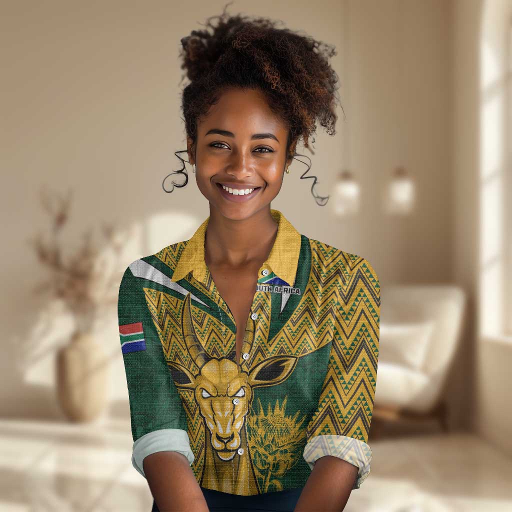 Custom South Africa Rugby Women Casual Shirt - Come On Bokke, Champion World Cup LT01