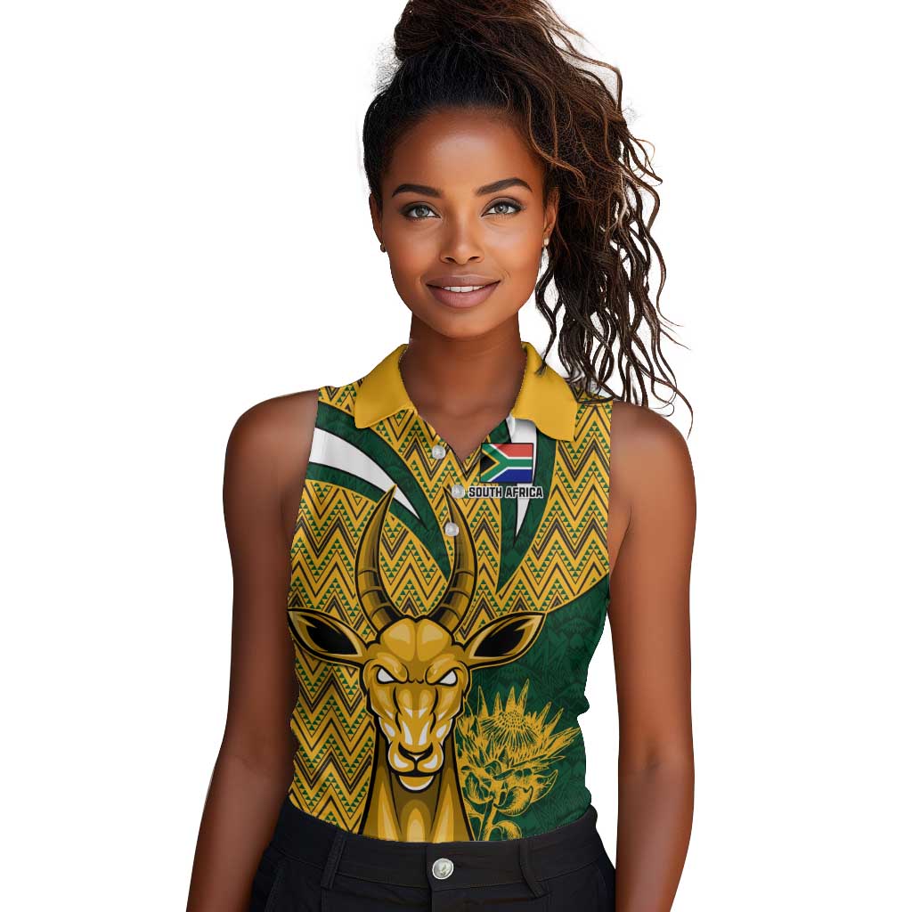 Custom South Africa Rugby Women Sleeveless Polo Shirt - Come On Bokke, Champion World Cup