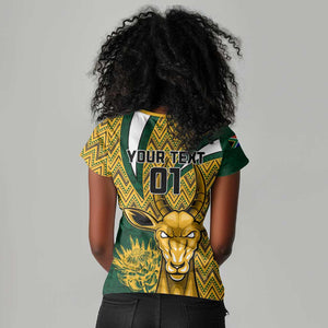 Custom South Africa Rugby Women V-Neck T-Shirt - Come On Bokke, Champion World Cup