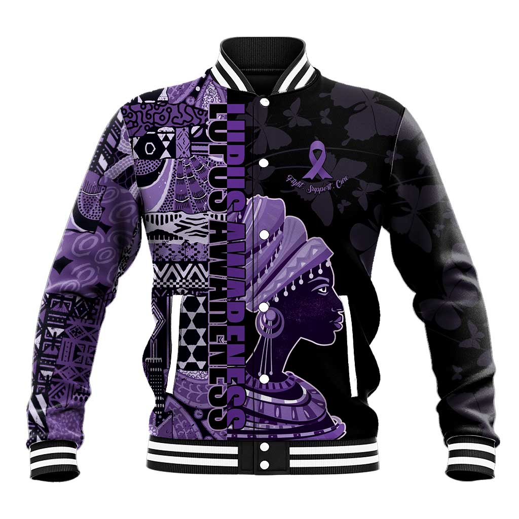 Personalized African Lady Lupus Awareness Baseball Jacket Fight Support Cure