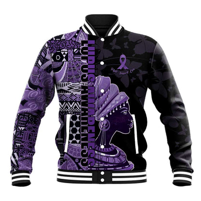 Personalized African Lady Lupus Awareness Baseball Jacket Fight Support Cure