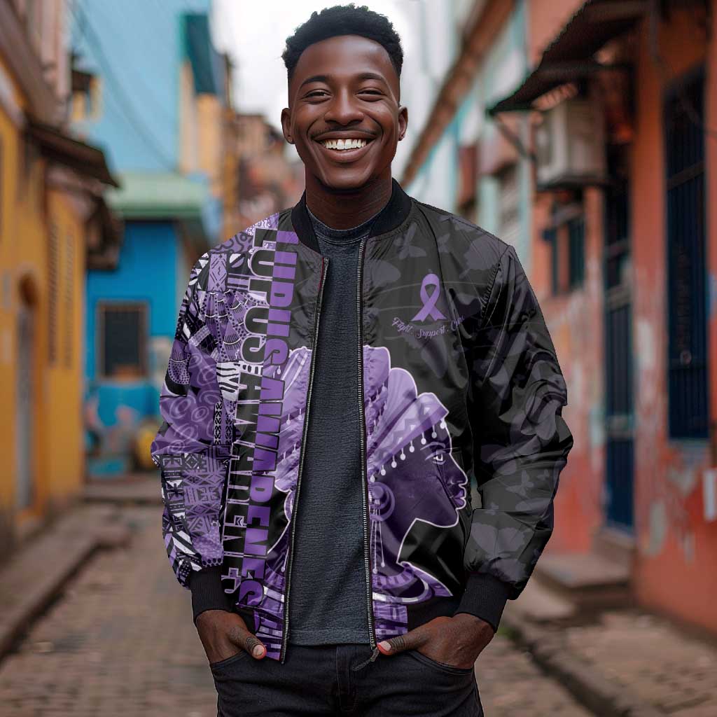 Personalized African Lady Lupus Awareness Bomber Jacket Fight Support Cure